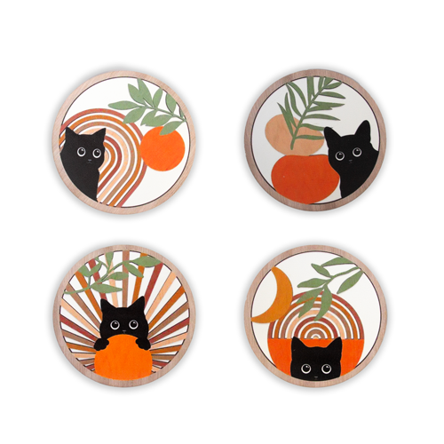 sun cat wooden coasters
