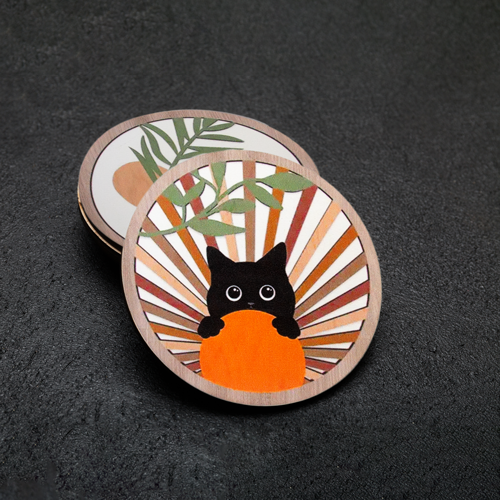 sun cat wooden coasters