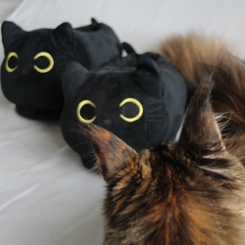 plushy black cat slippers