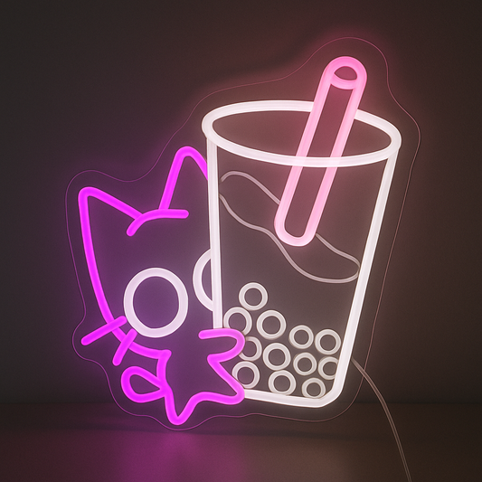 pink kitty boba tea light
