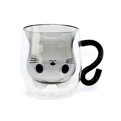 black cat glass mug