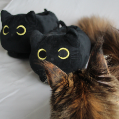 plushy black cat slippers